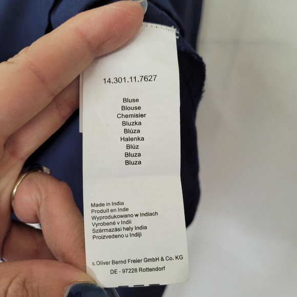 S Oliver Top Women 10 Navy Blue Button‎ Back Long Sleeve Blouse Pleated - Picture 6 of 14